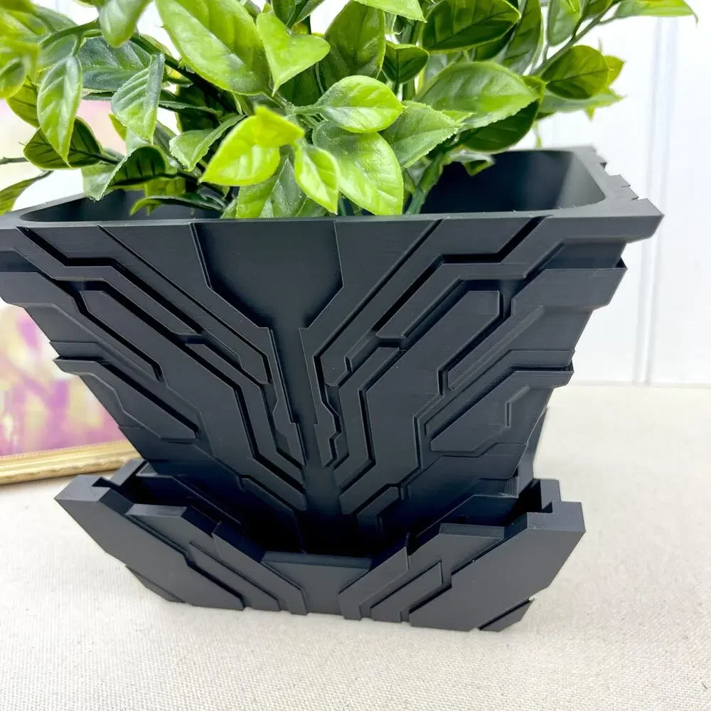 Futuristic Geometric Planter Pot, Uplink Planter, Circuit Board Design, Indoor